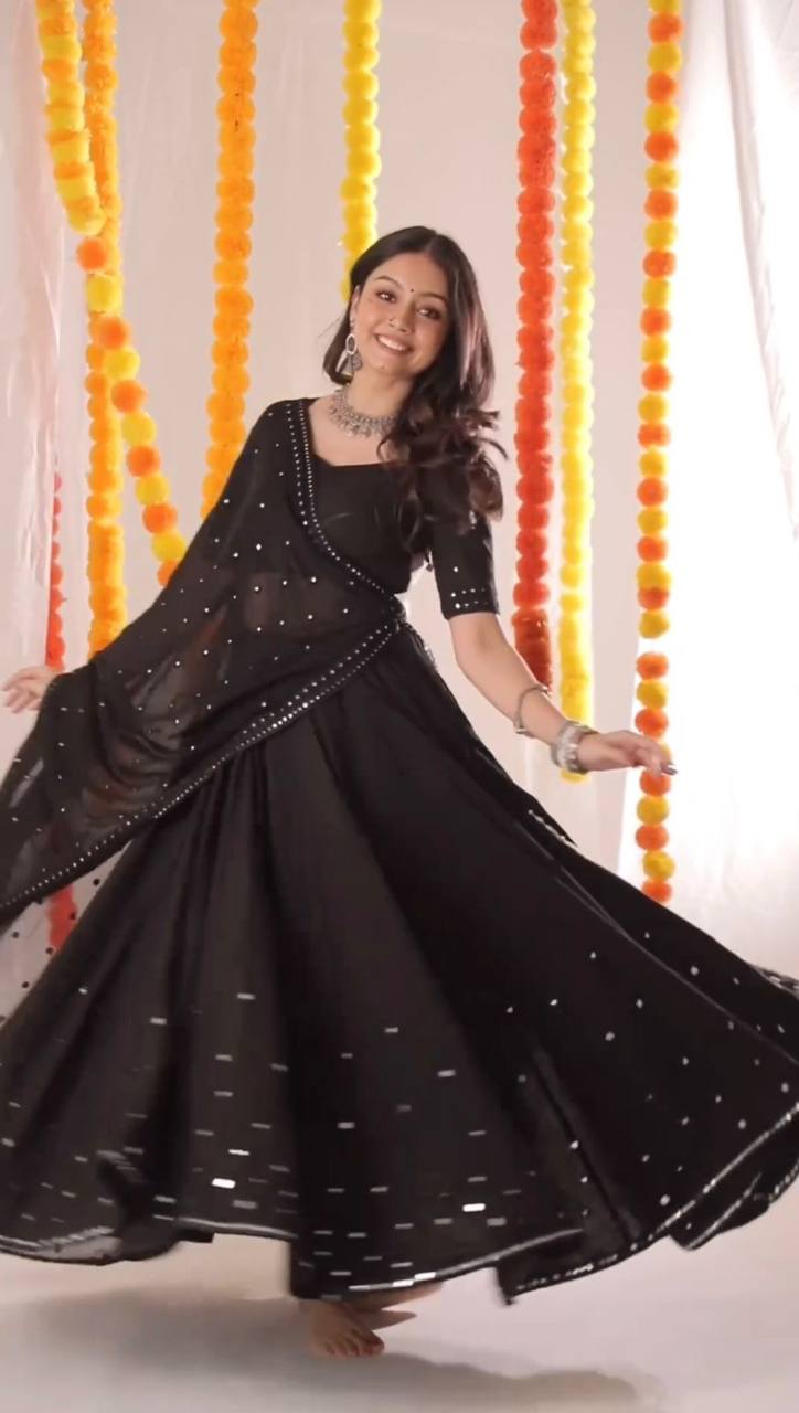 Party Wear Thread With 9mm Sequence Work Black Color Lehenga Choli