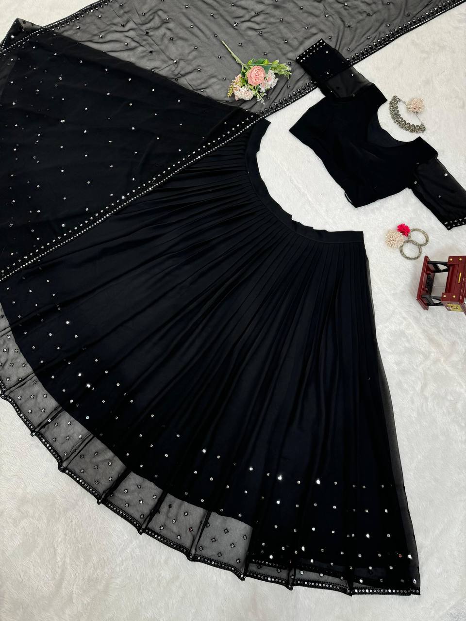 Party Wear Thread With 9mm Sequence Work Black Color Lehenga Choli