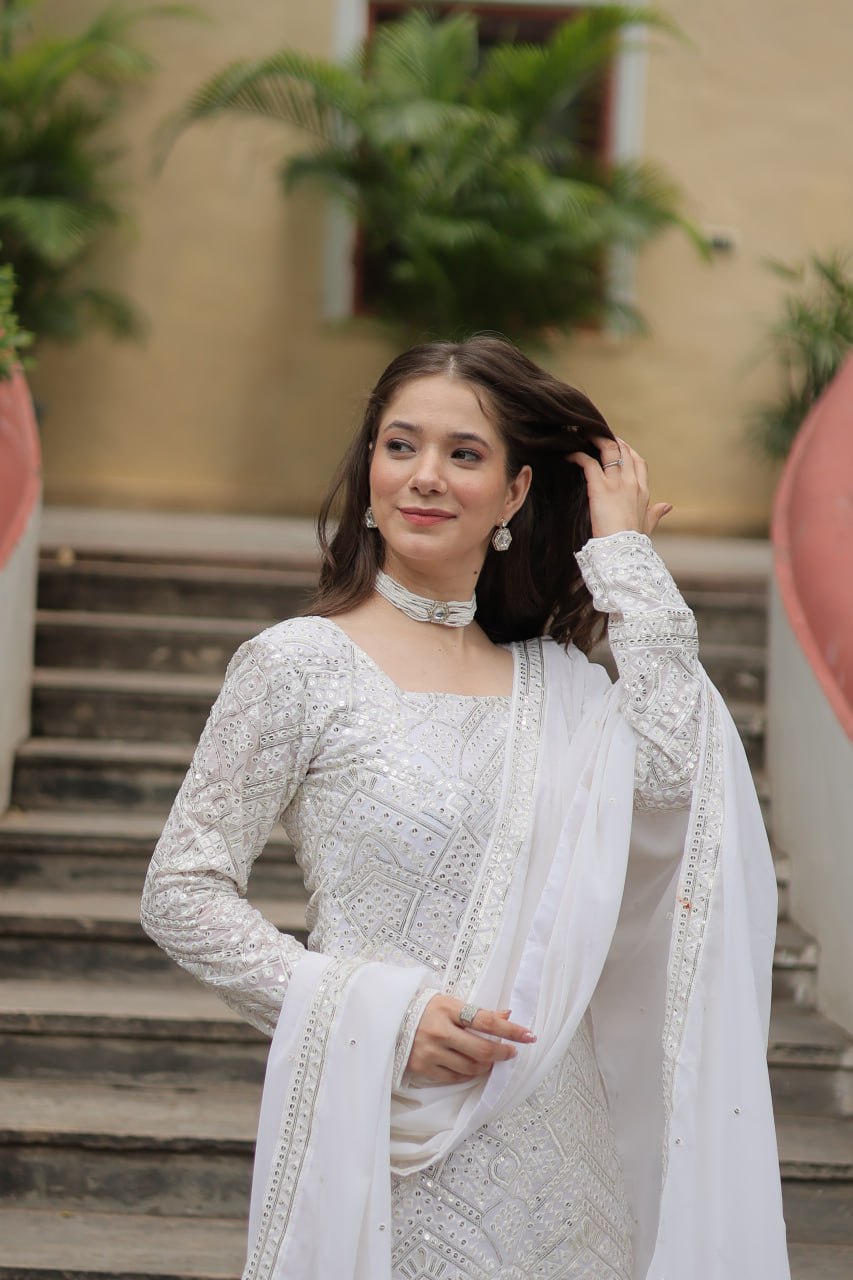 Gorgeous Wear White Colour Sequence Work Sharara Suit