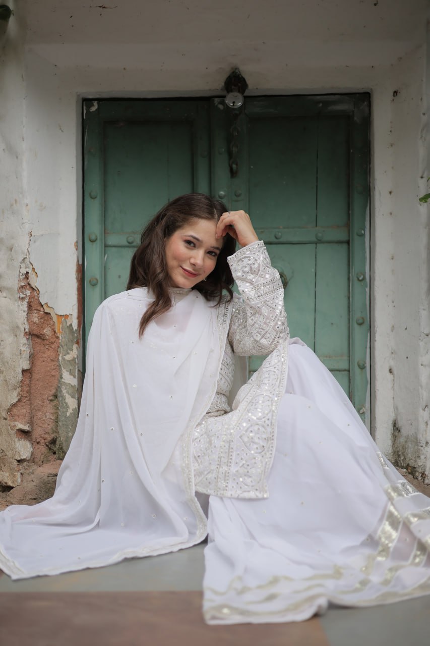 Gorgeous Wear White Colour Sequence Work Sharara Suit