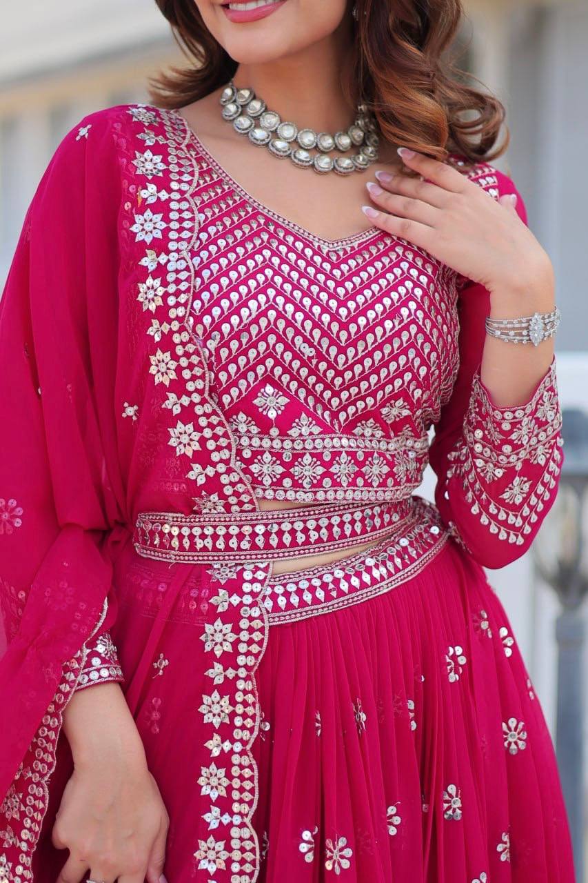 Festive Wear With Sequence Work Red Color Lehenga Choli