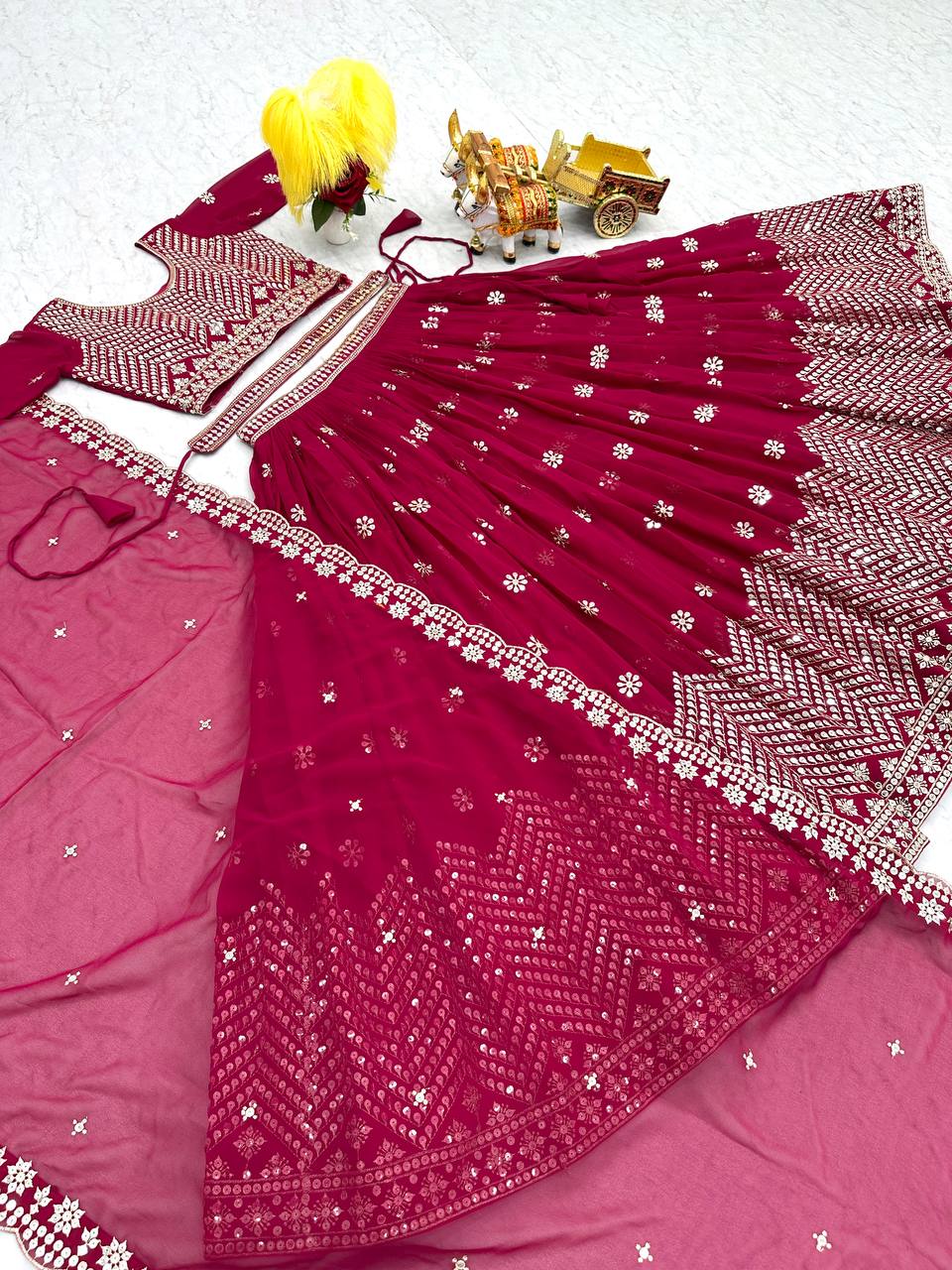 Festive Wear With Sequence Work Red Color Lehenga Choli
