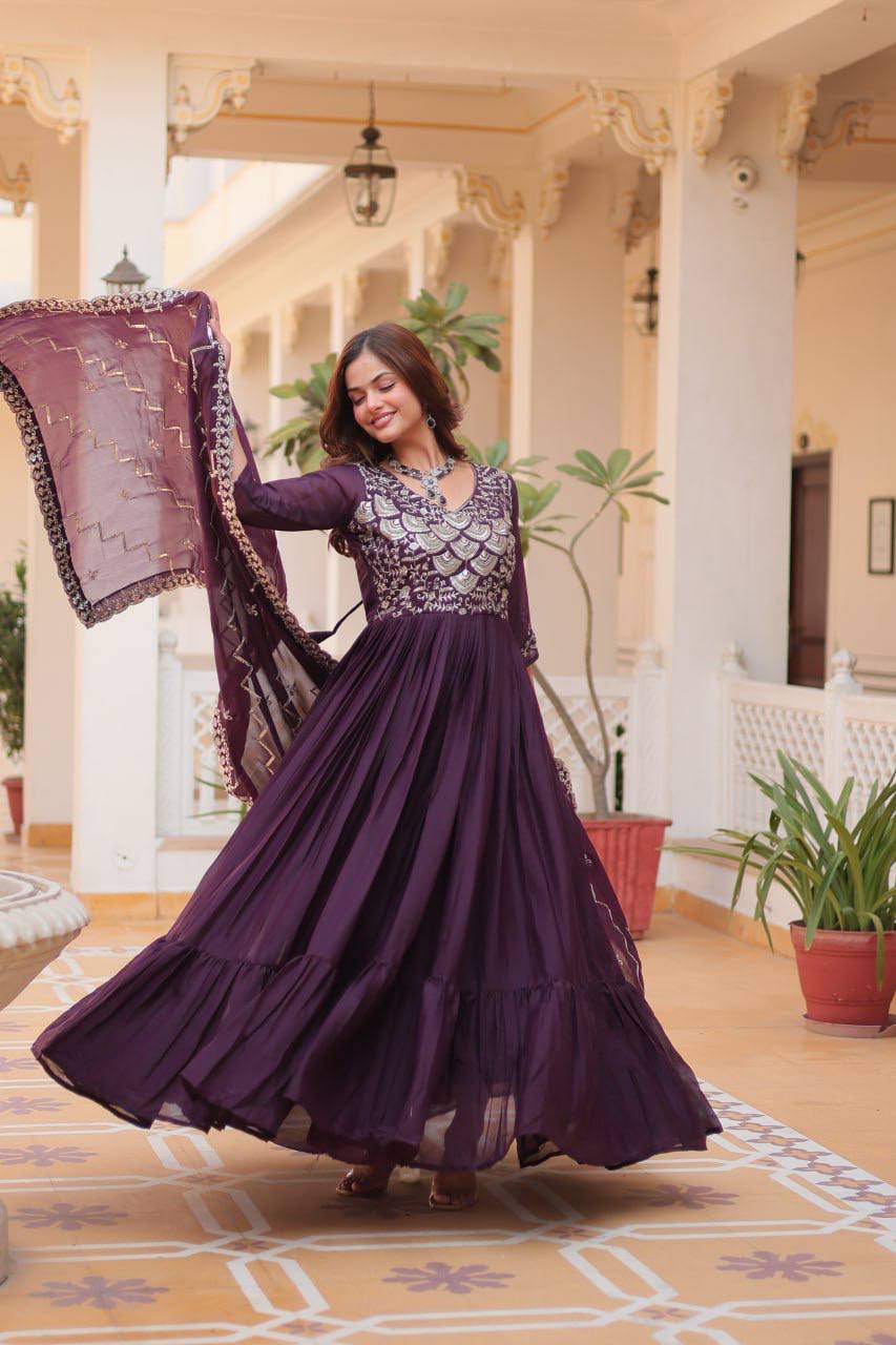 Wonderful Georgette Purple Color Gown