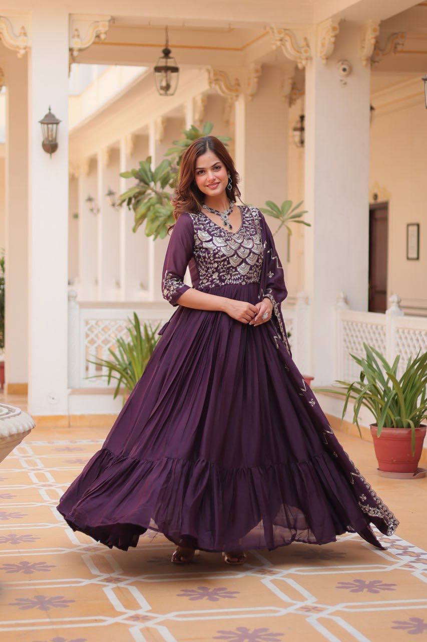 Wonderful Georgette Purple Color Gown