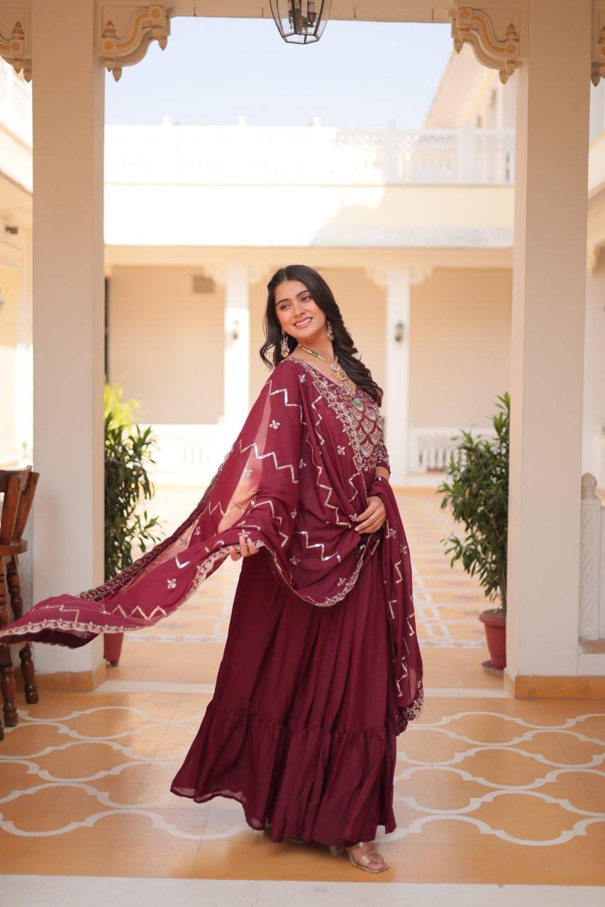 Wonderful Georgette Maroon Color Gown