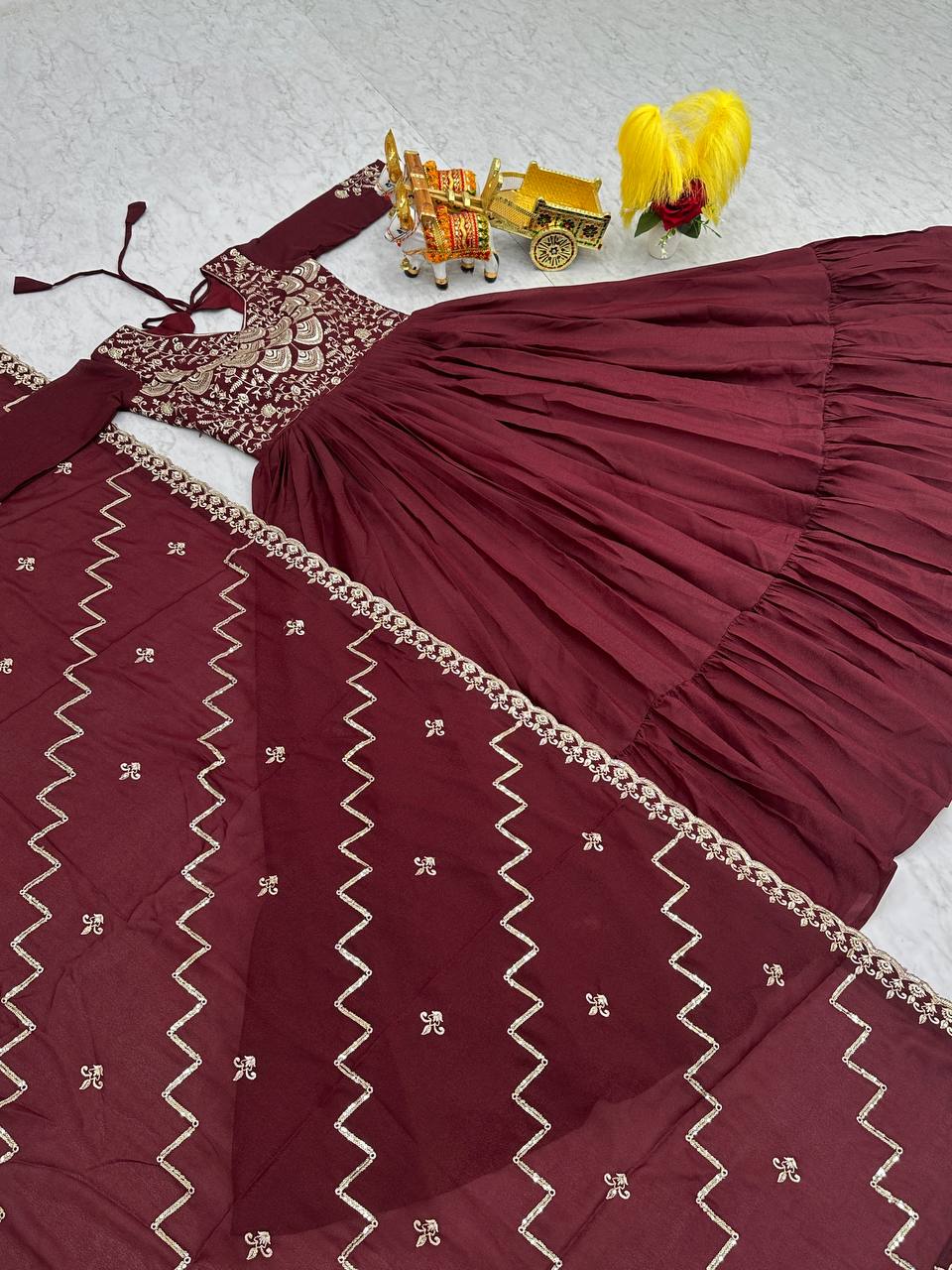 Wonderful Georgette Maroon Color Gown