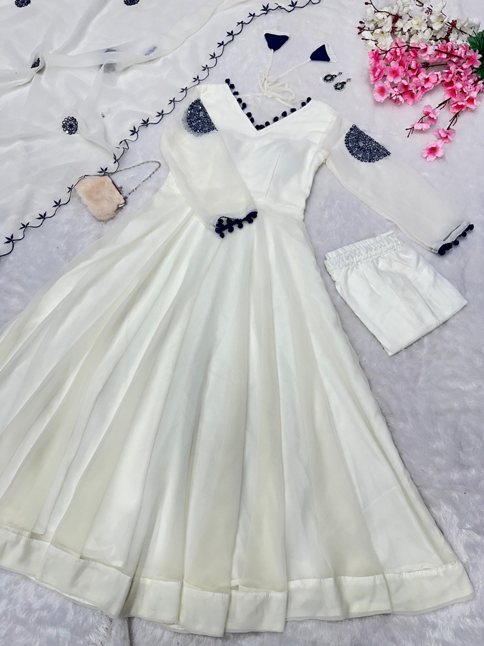 Unique White Color Embroidery Work Anarkali Gown