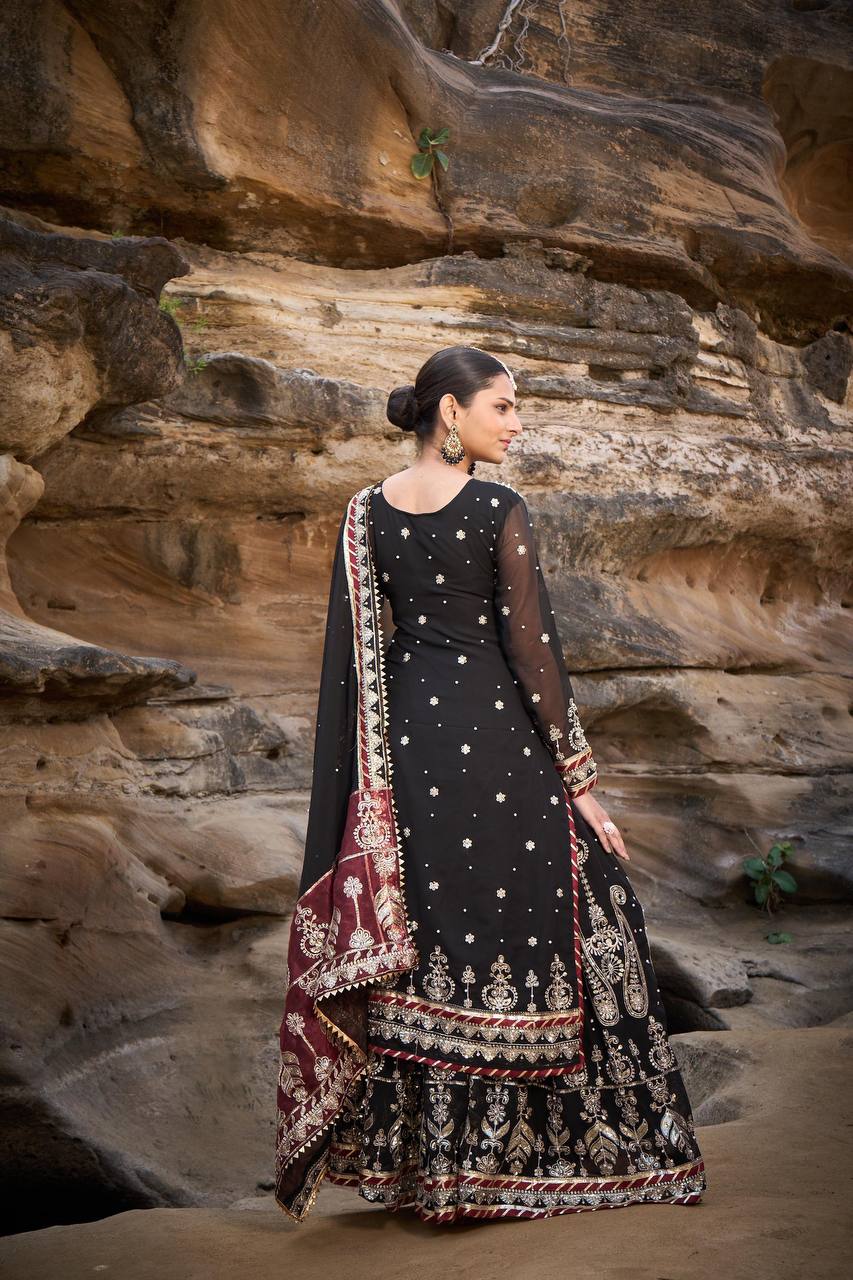 Wedding & Party Wear Heavy Sequence Work Black Color Sharara Suit