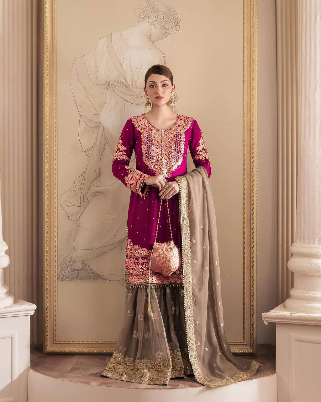 Traditional wear Sequence Work Pink Color Top With Sharara