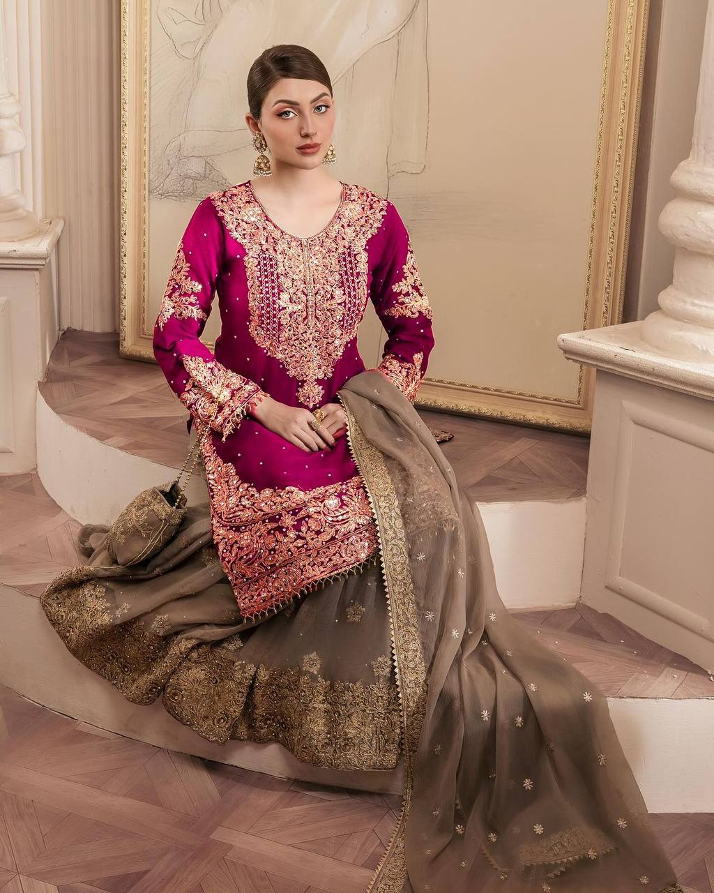 Traditional wear Sequence Work Pink Color Top With Sharara