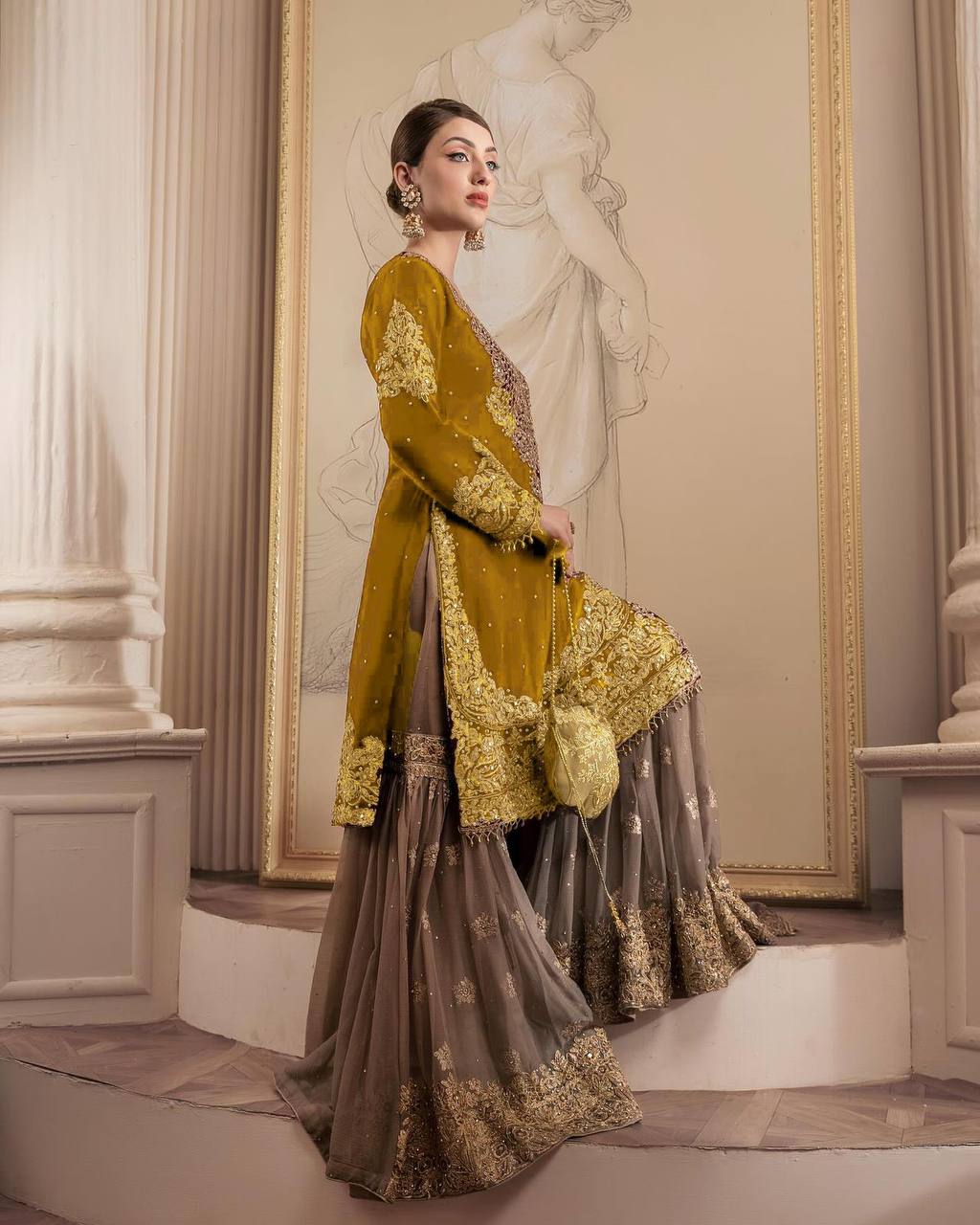 Traditional wear Sequence Work Yellow Color Top With Sharara