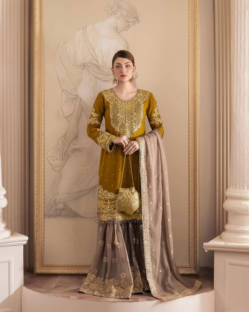 Traditional wear Sequence Work Yellow Color Top With Sharara