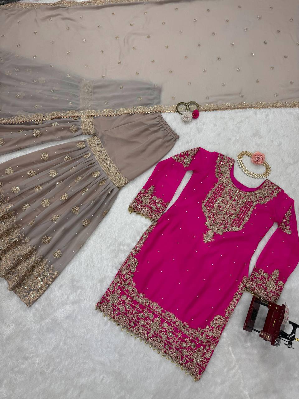 Traditional wear Sequence Work Pink Color Top With Sharara