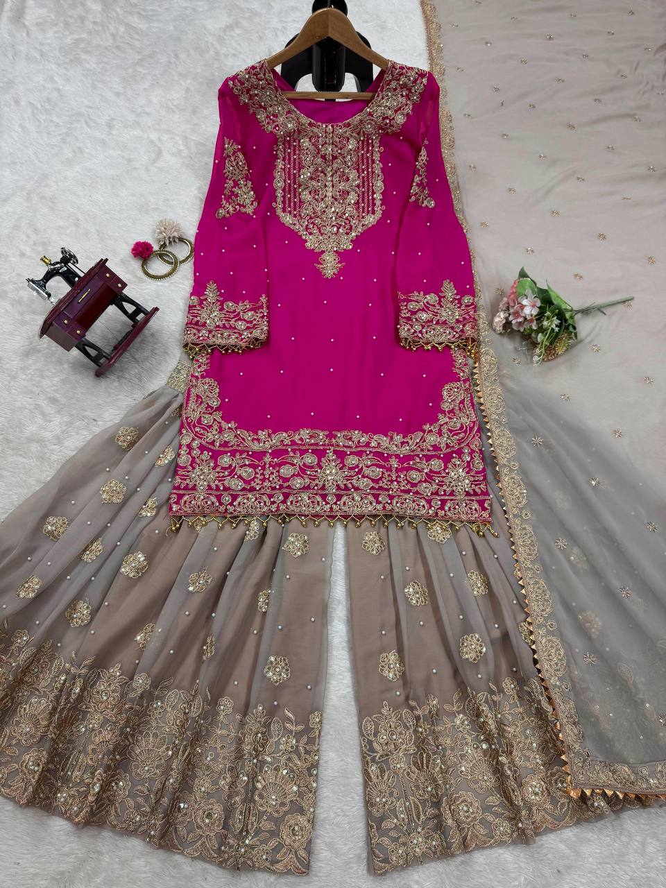 Traditional wear Sequence Work Pink Color Top With Sharara