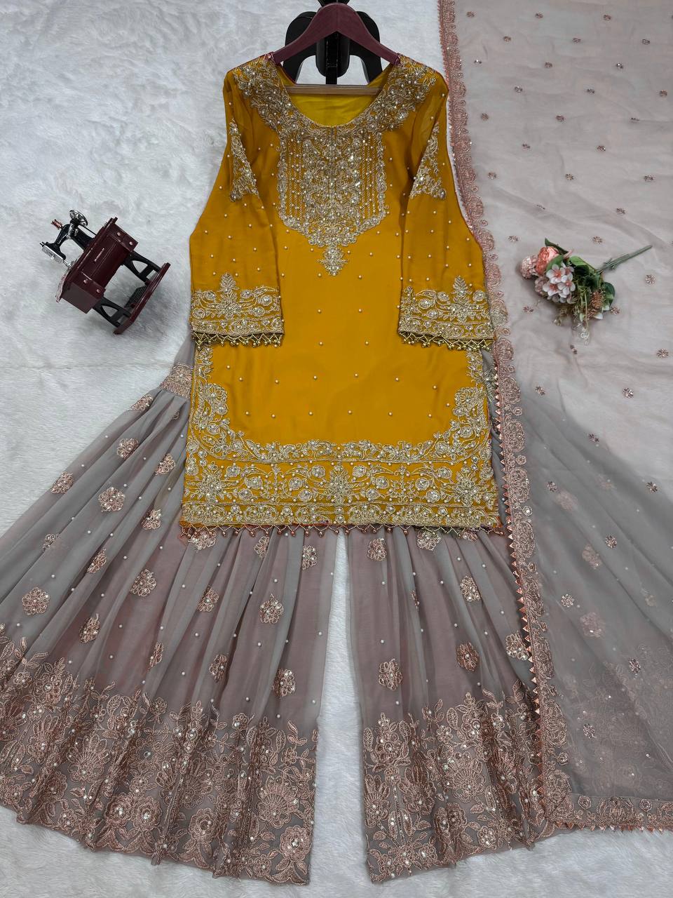 Traditional wear Sequence Work Yellow Color Top With Sharara