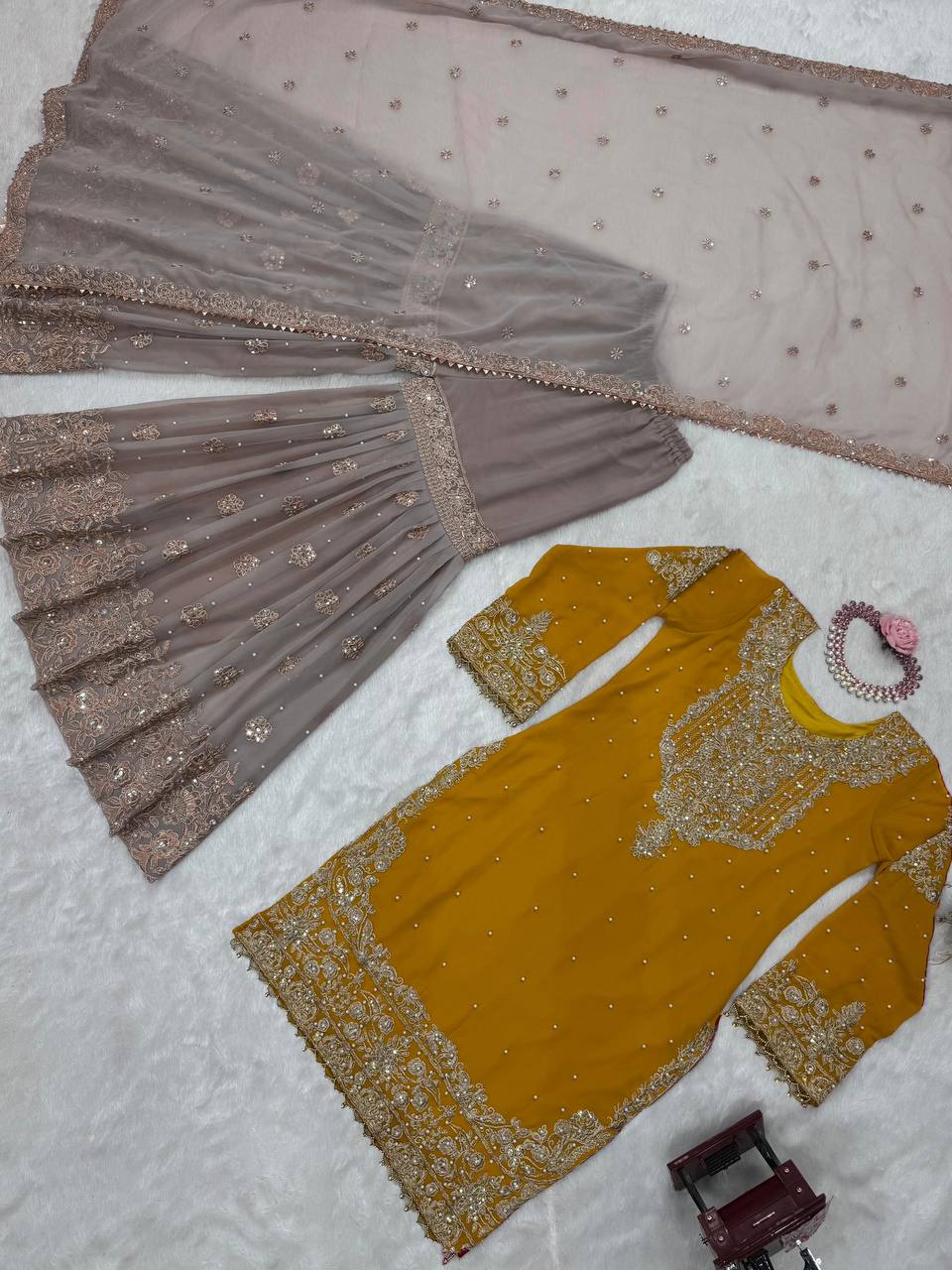 Traditional wear Sequence Work Yellow Color Top With Sharara