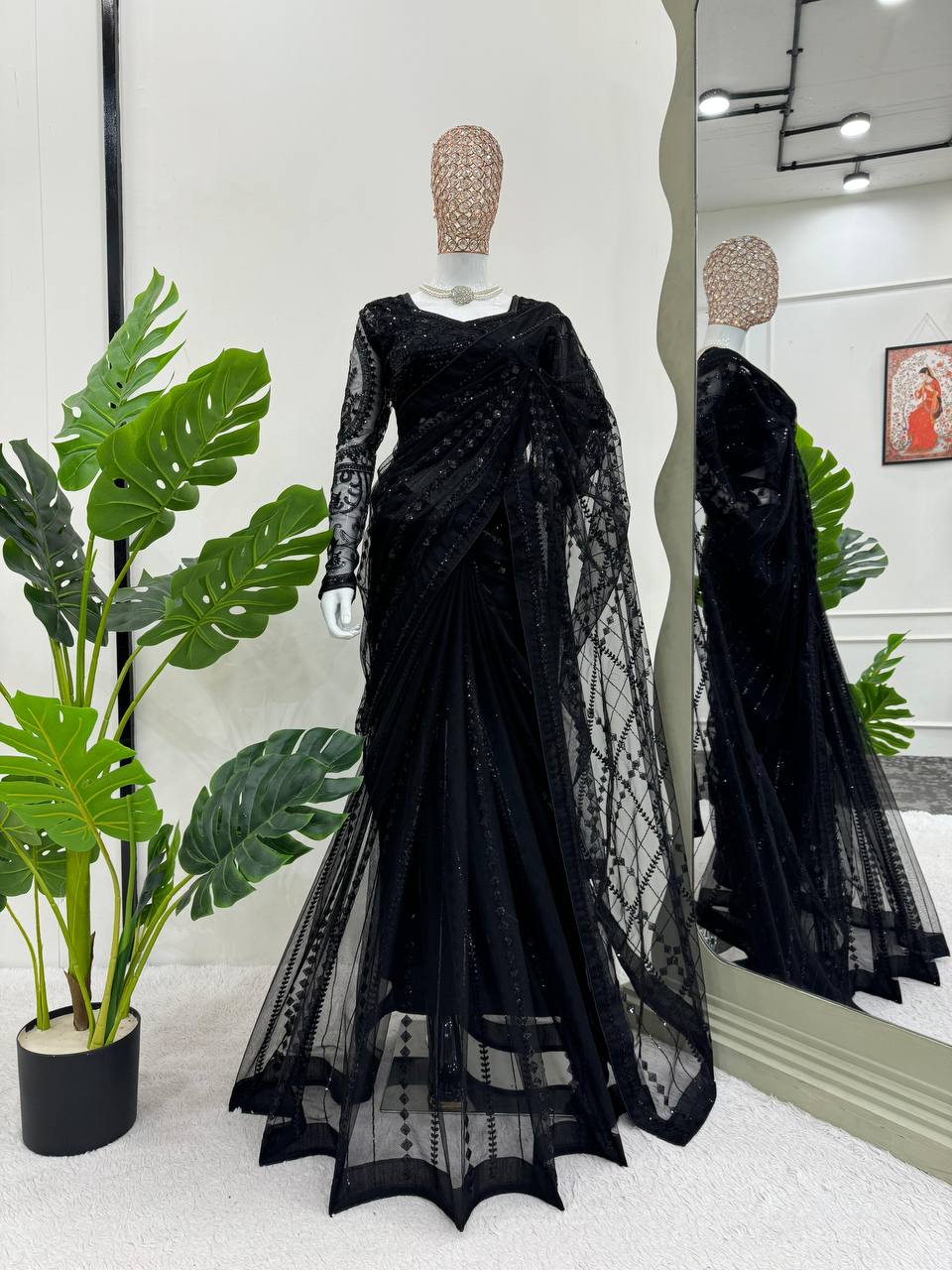 Decent Sequence Work Black Color Saree