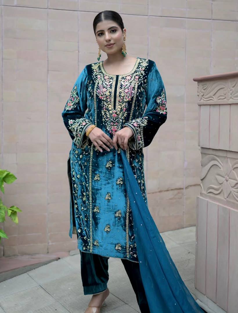 Occasion Wear Teal Blue Color Sequence Work Kurti Set With Dupatta