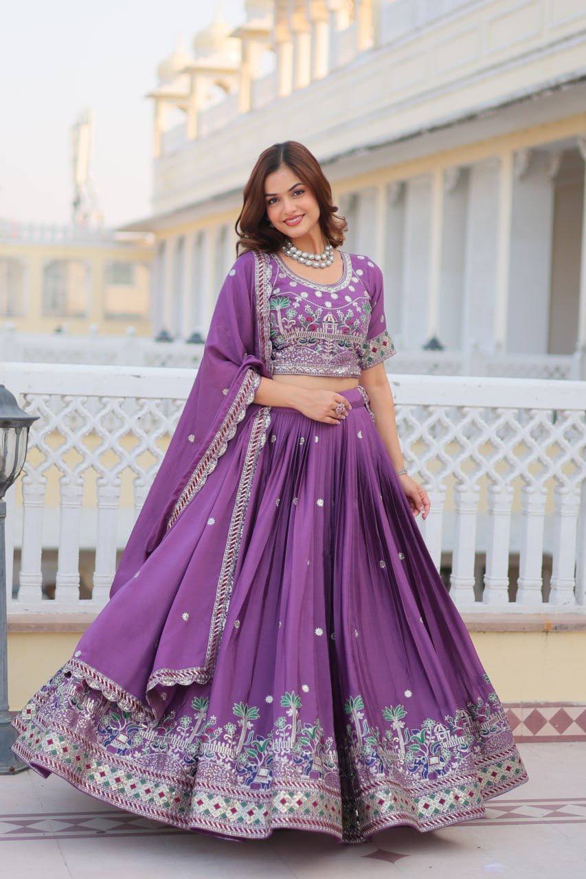 Traditional wear Purple Color Sequence Work Lehengha Choli