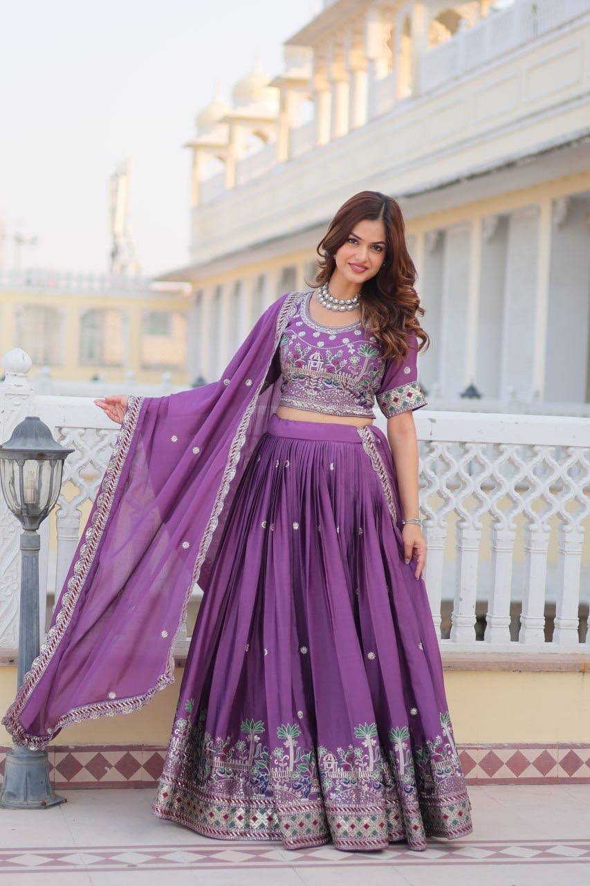 Traditional wear Purple Color Sequence Work Lehengha Choli