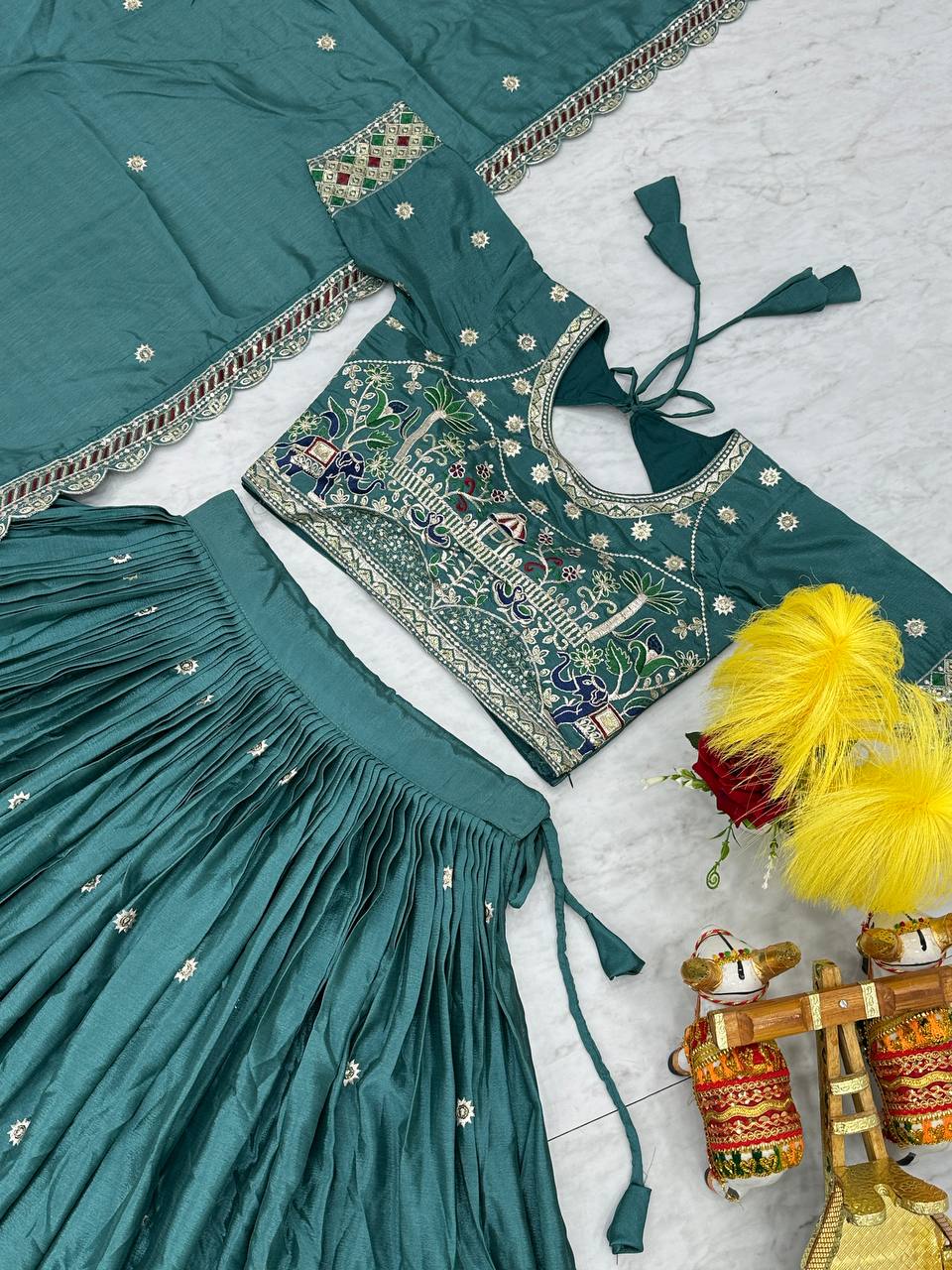 Traditional wear Teal Blue Color Sequence Work Lehengha Choli