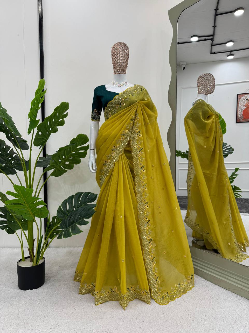 Occasion Wear Yellow Color Sequence work Saree