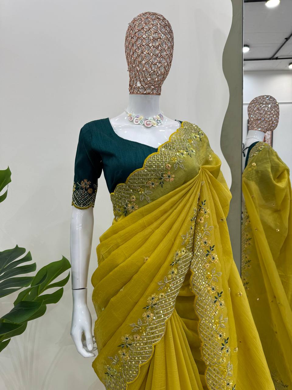 Occasion Wear Yellow Color Sequence work Saree