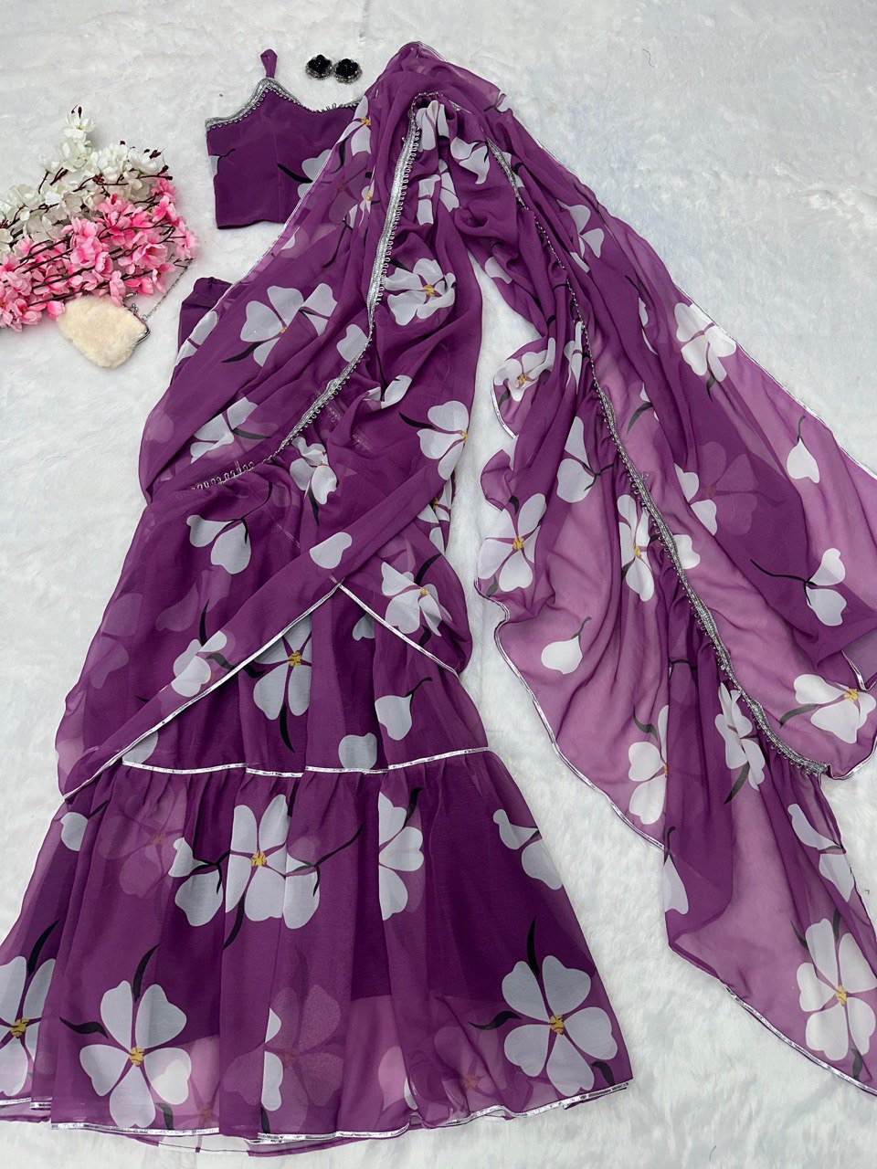 Unique Georgette Purple Color Lehenga Saree