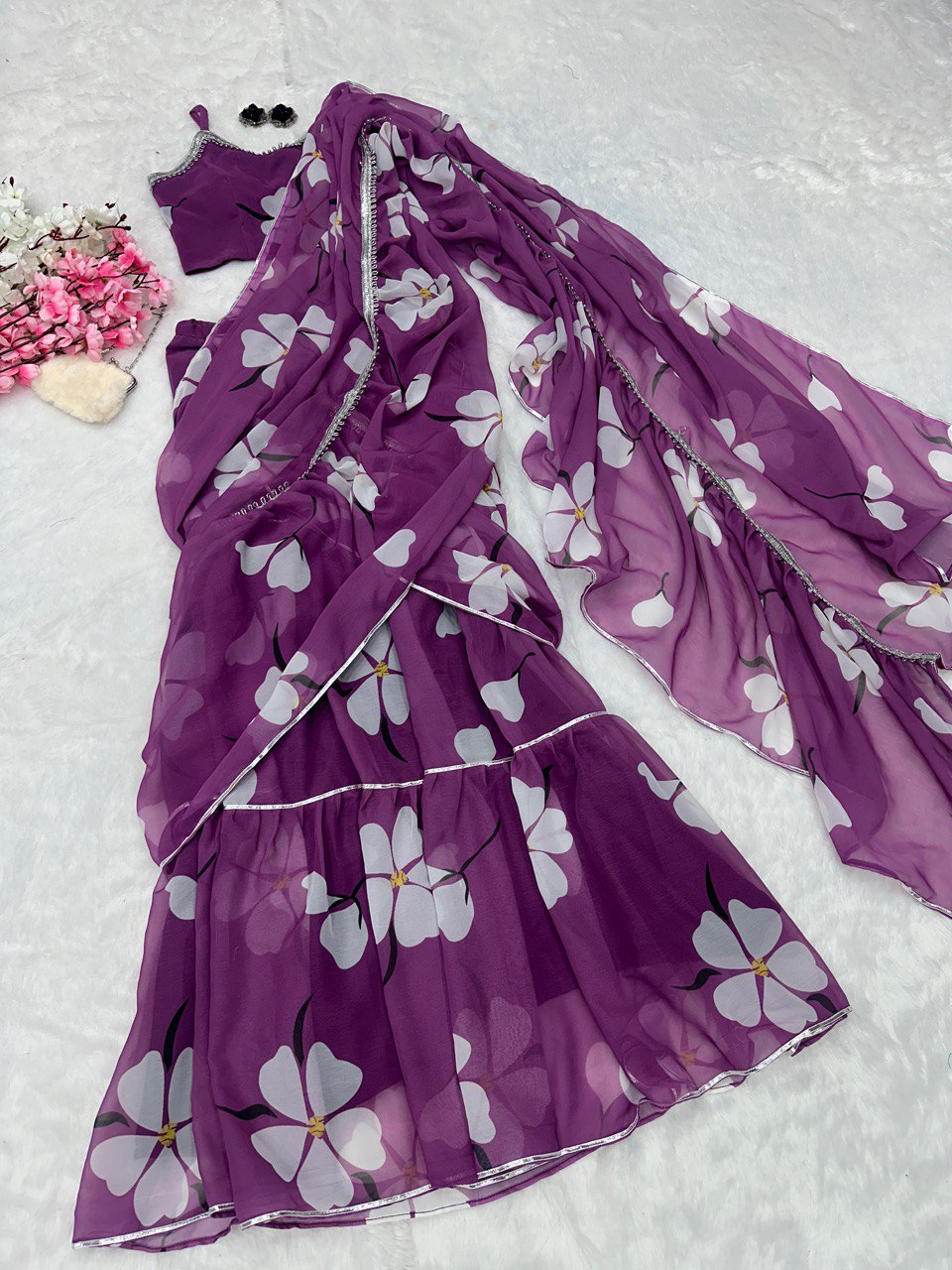 Unique Georgette Purple Color Lehenga Saree