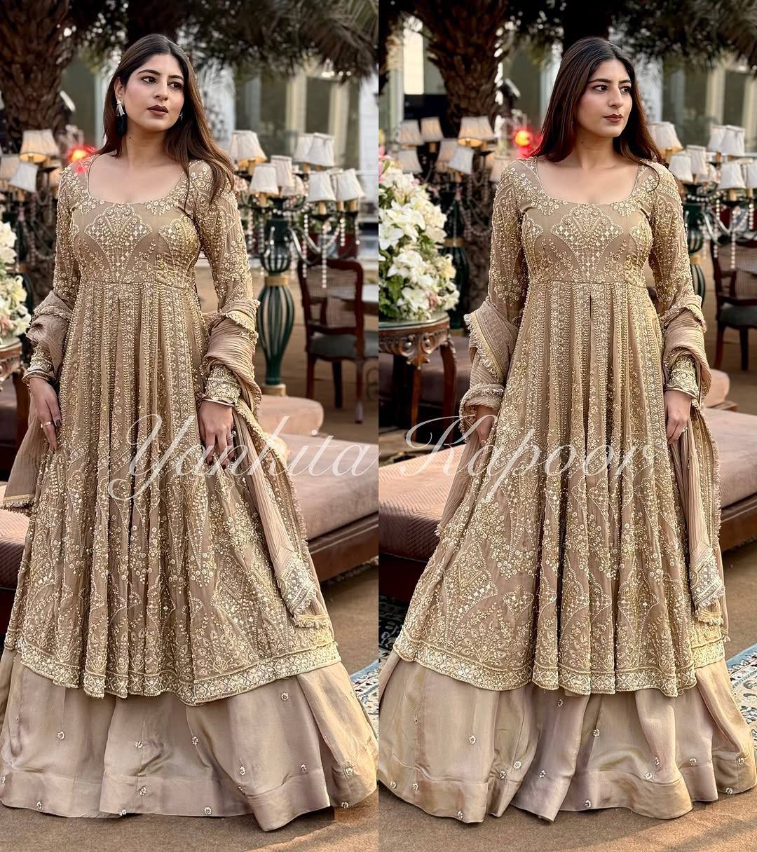 Demanding Chinnon Silk Beige Color Top With Lehenga Choli