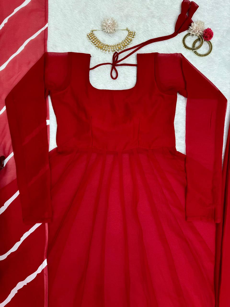 Function Wear Gorgette Red Color Palazzo Suit