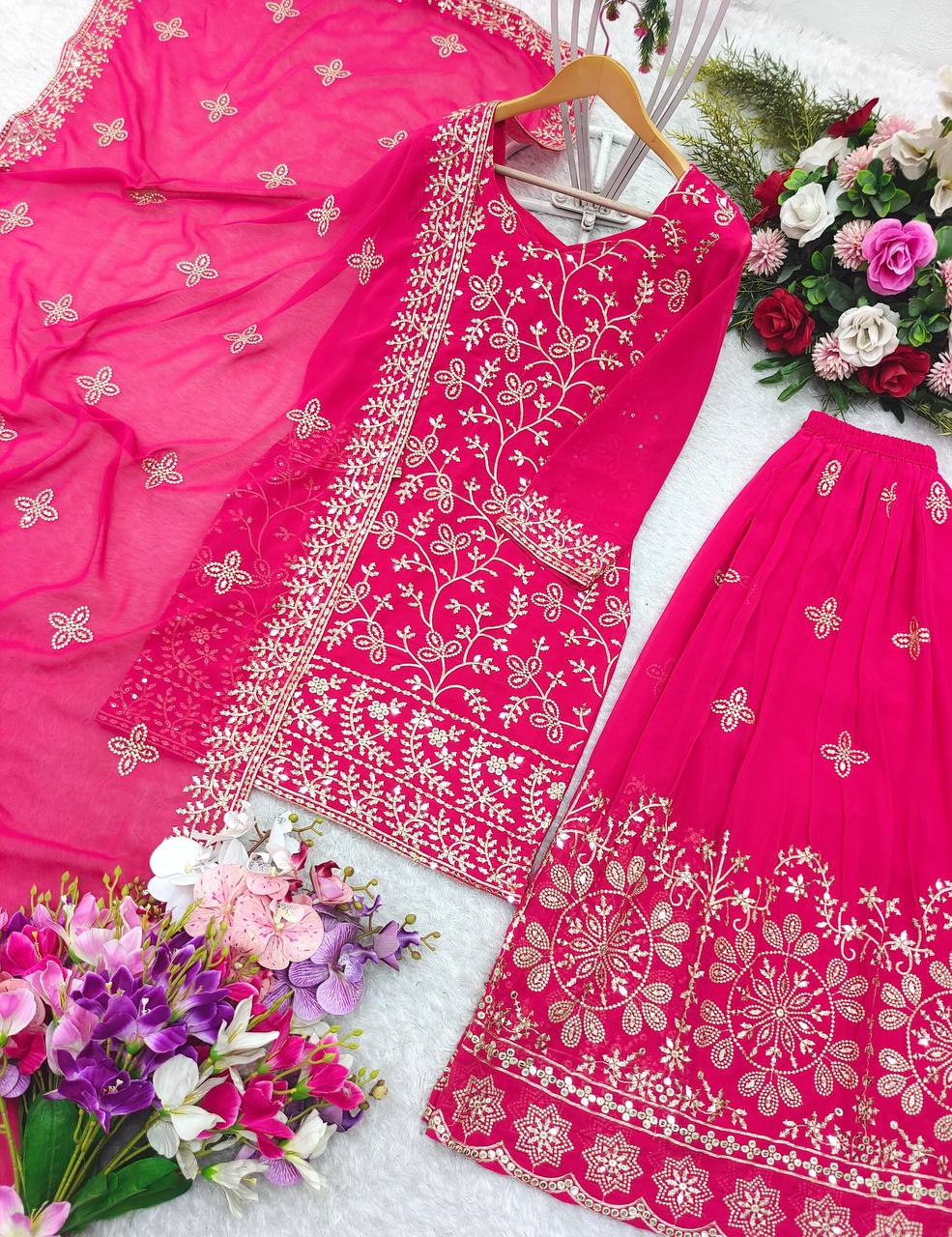 Graceful 5mm Sequence Pink Color Palazzo Suit