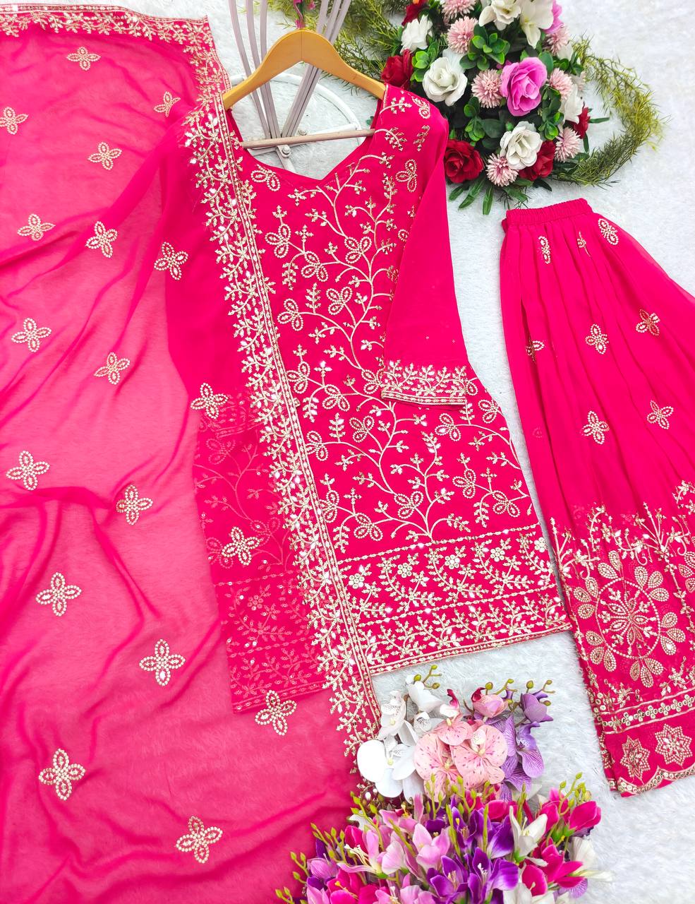 Graceful 5mm Sequence Pink Color Palazzo Suit