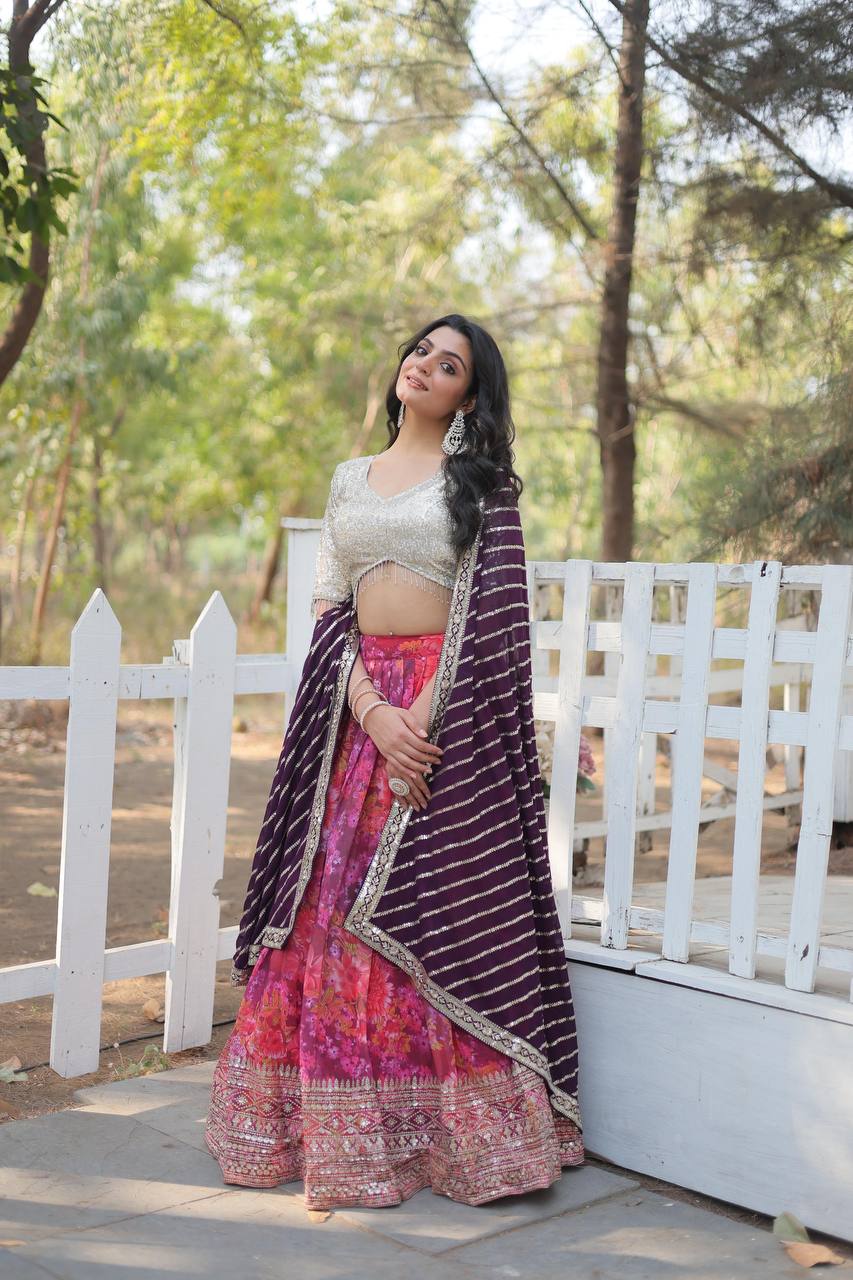 Adorable Digital Printed Georgette Pink Color Lehenga Choli