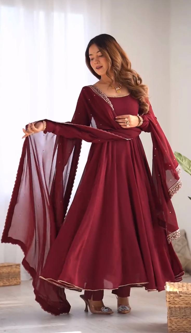 Function Wear Georgette Red Color Gown With Dupatta