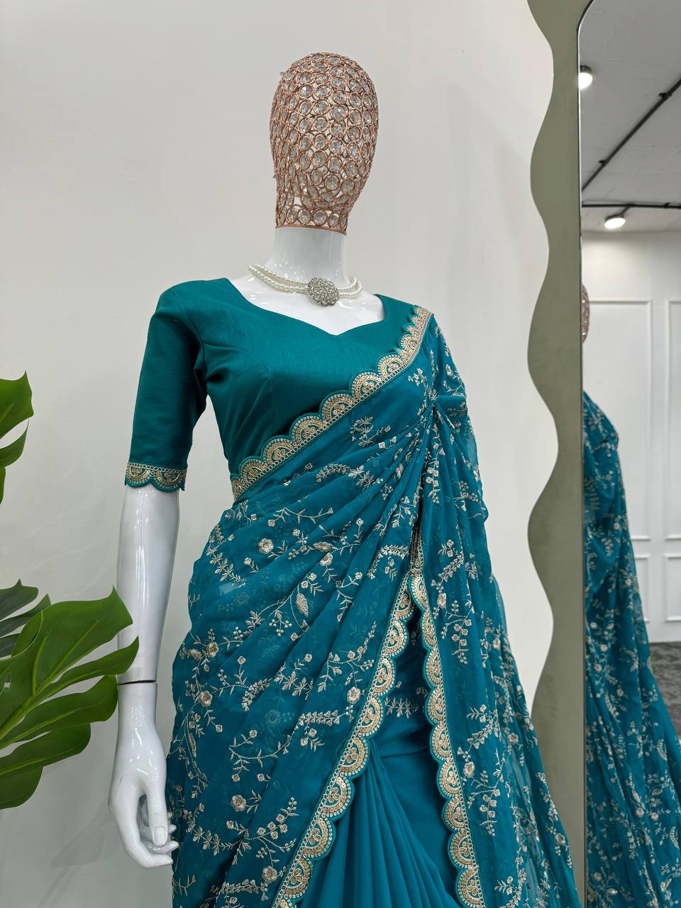 Fantastic Tibby Silk Teal Blue Color Saree