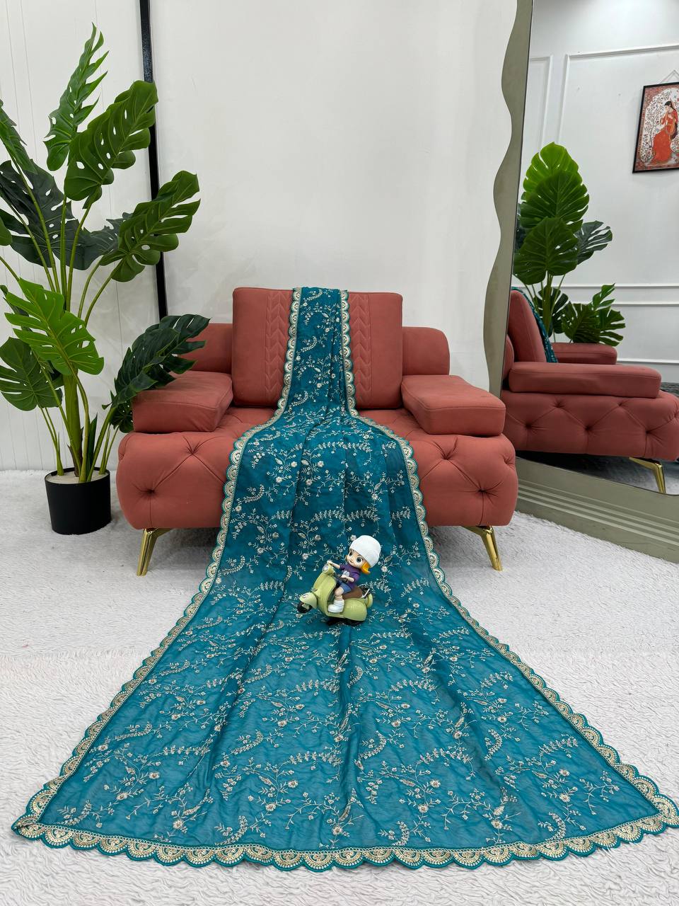 Fantastic Tibby Silk Teal Blue Color Saree