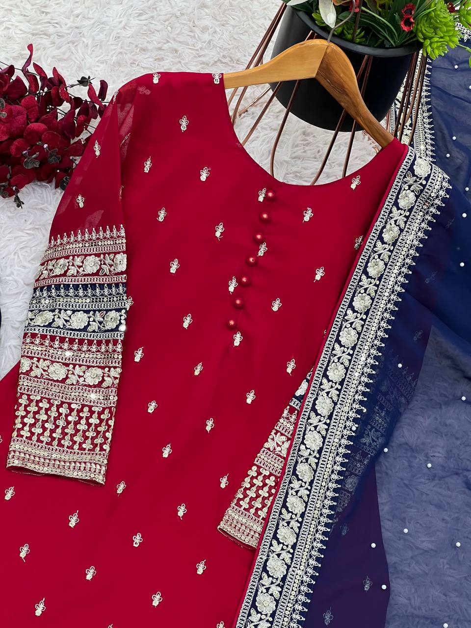 Precious Georgette Red Color Sequence Work Salwar Suit