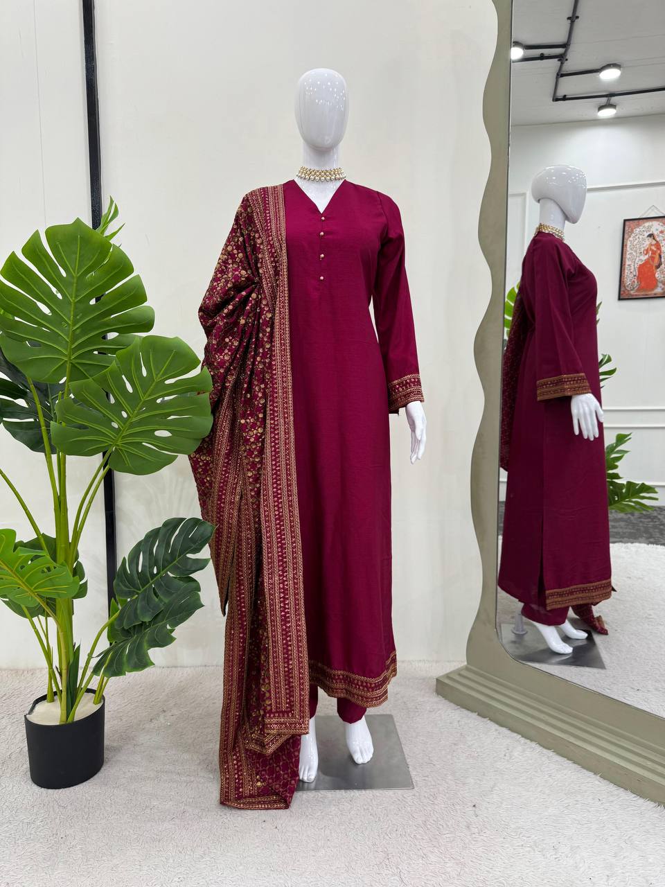 Decent Monsoon Silk Red Color Salwar Suit