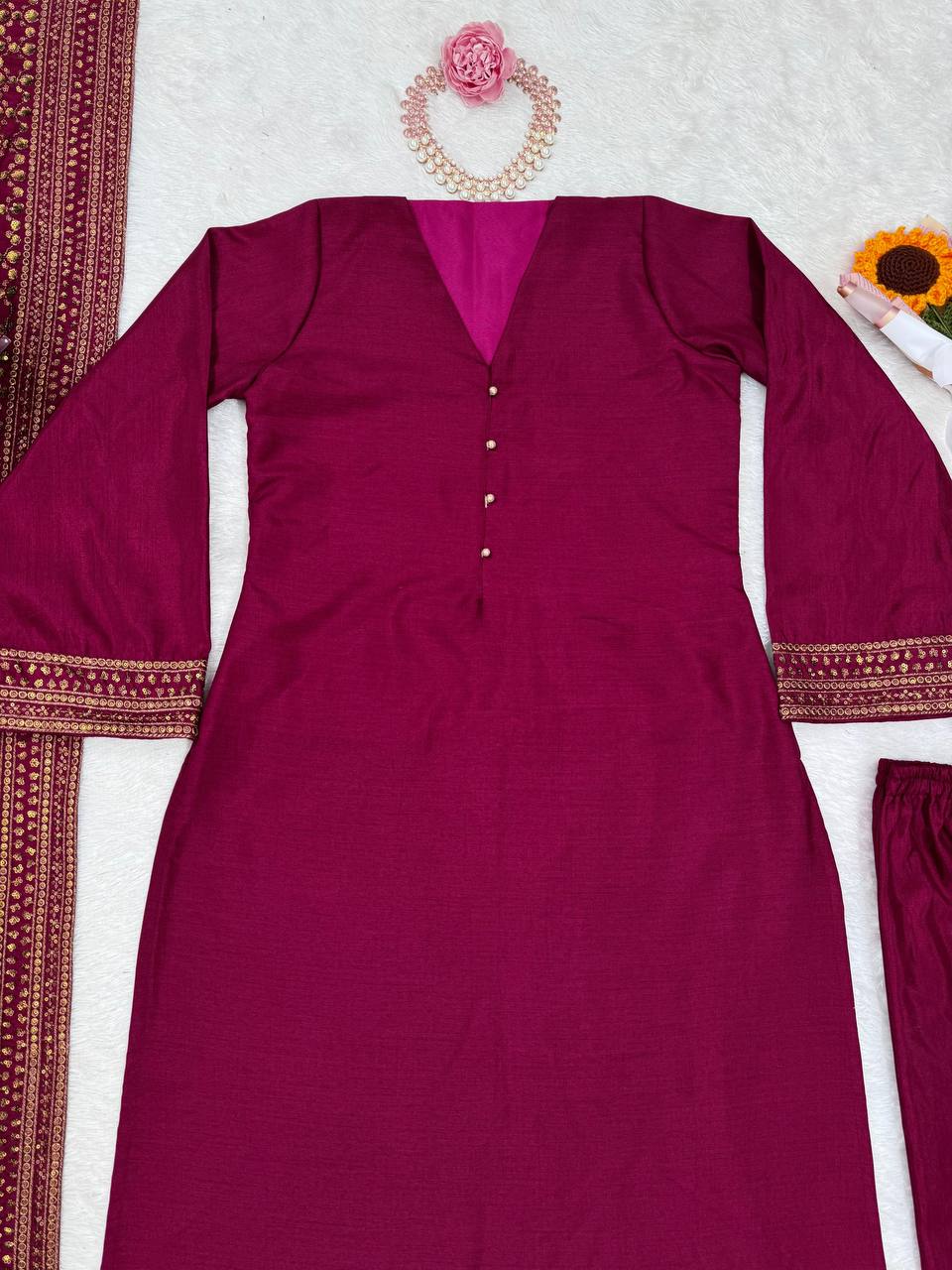 Decent Monsoon Silk Red Color Salwar Suit