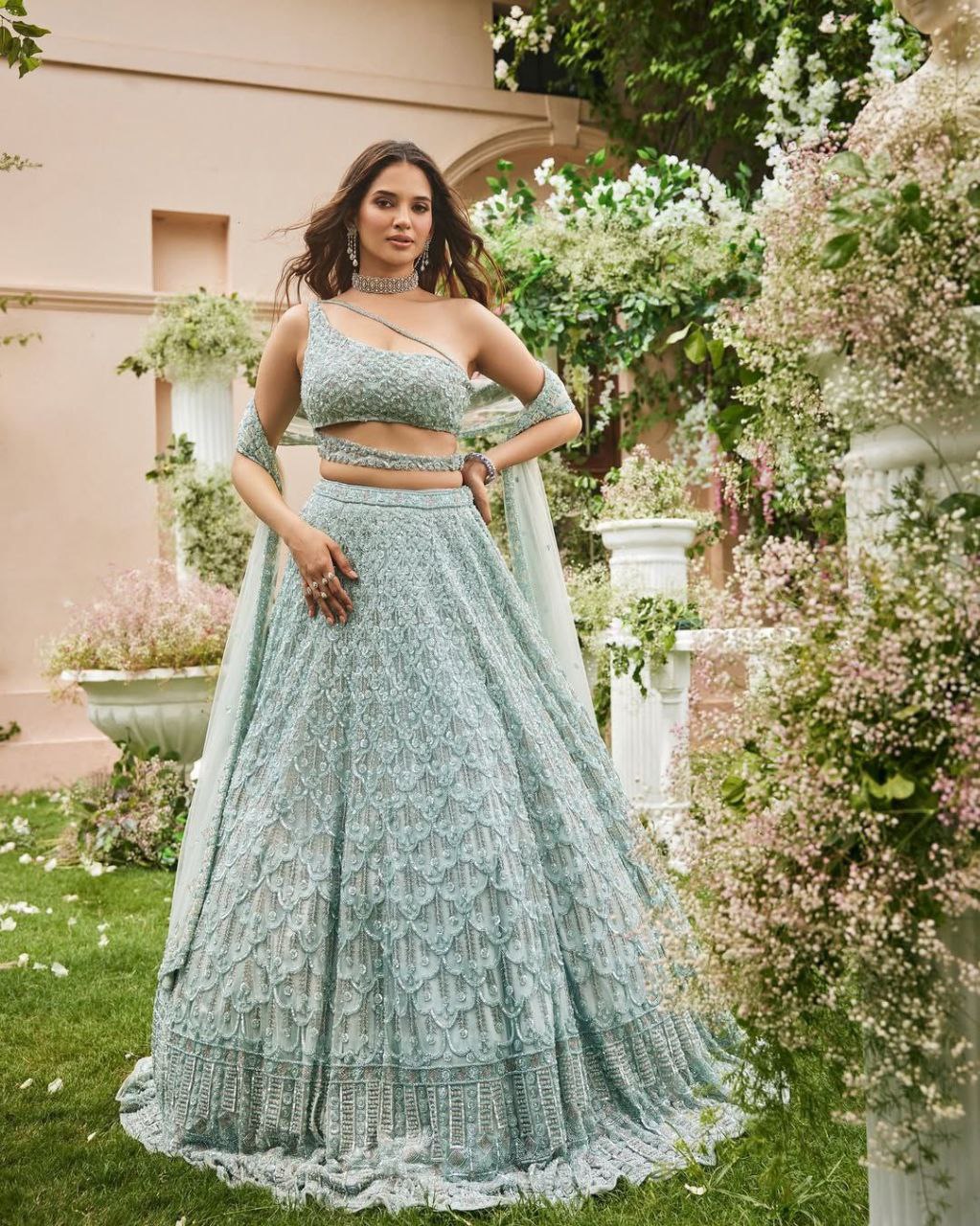 Outstanding Teal Blue Color Heavy Embroidery Lehenga Choli