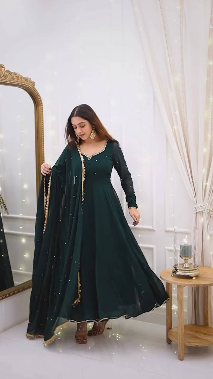 Precious  Teal Green Color antalkali  Gown