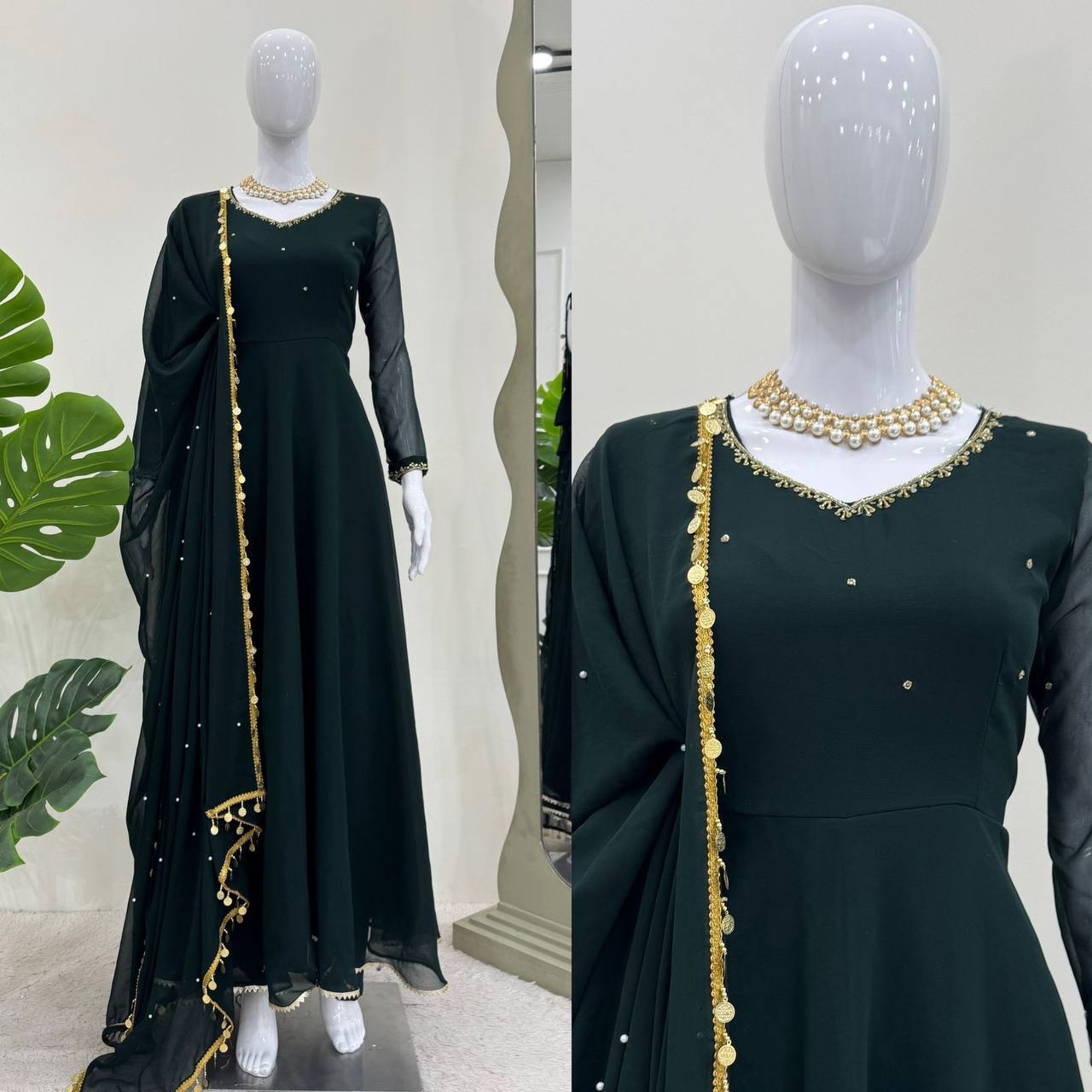 Precious  Teal Green Color antalkali  Gown