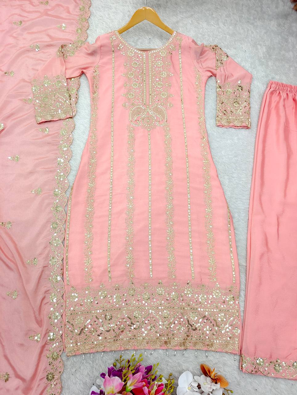 Outstanding Pink Color Top Pent With Dupatta Set