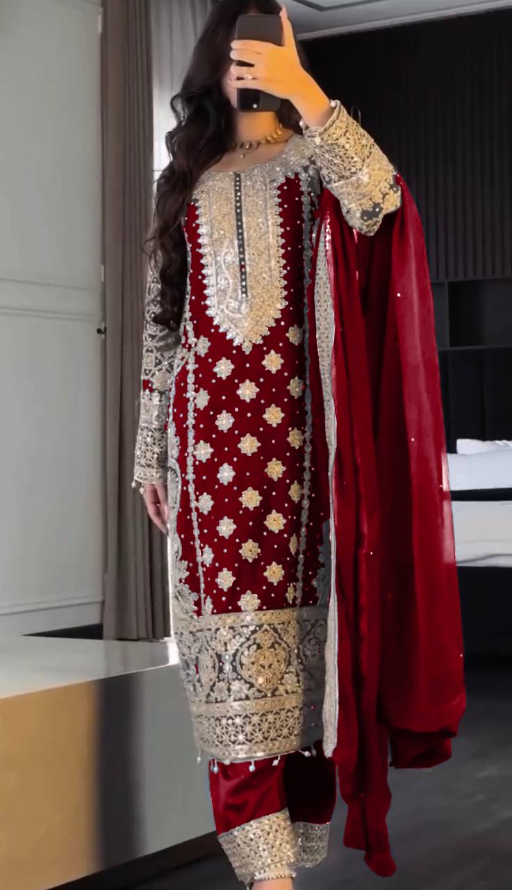 Fancy Pink Color Georgette Revet Moti Salwar Suit