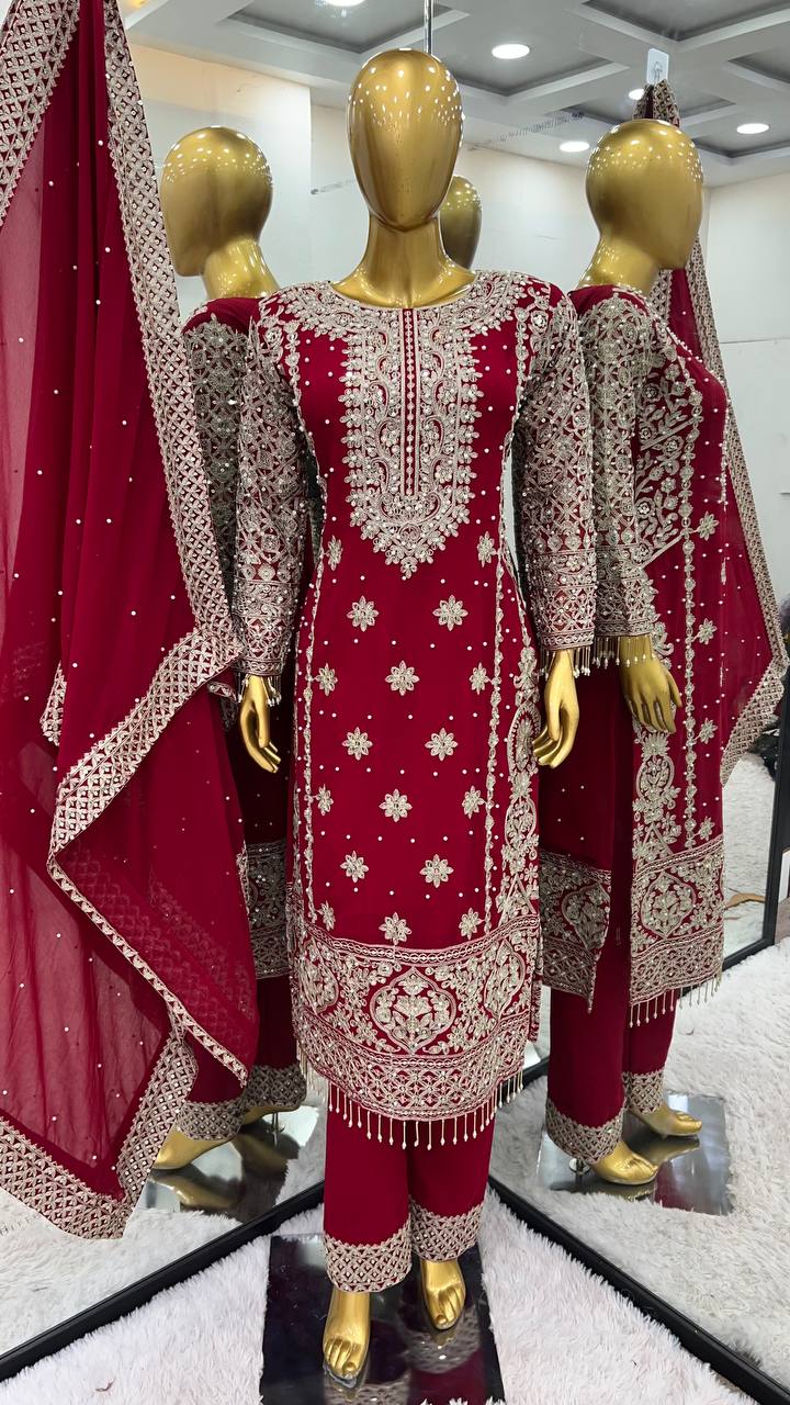 Fancy Pink Color Georgette Revet Moti Salwar Suit