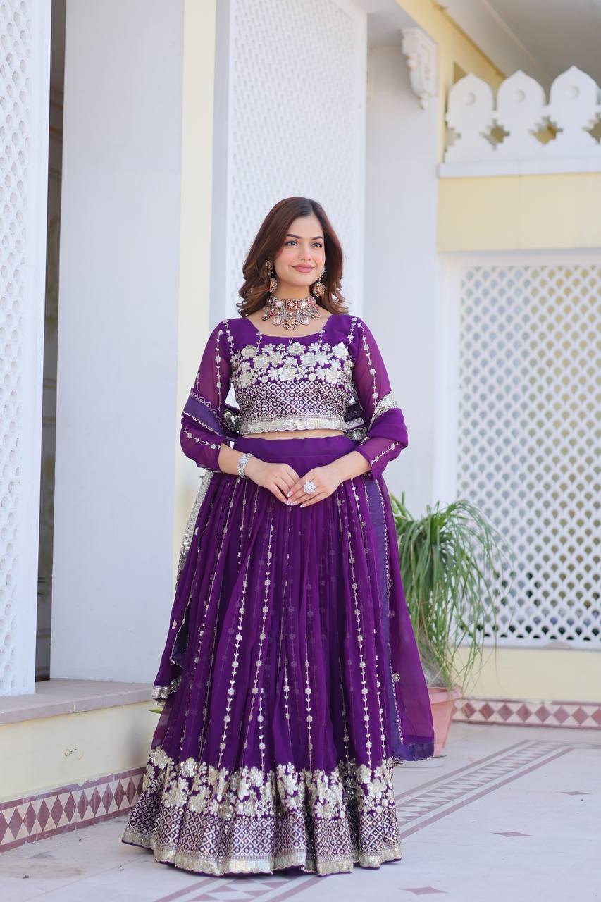 Pattern Wedding & Party Wear Sequence Work Purple Color Lehenga Choli