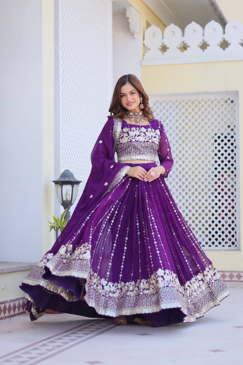 Pattern Wedding & Party Wear Sequence Work Purple Color Lehenga Choli