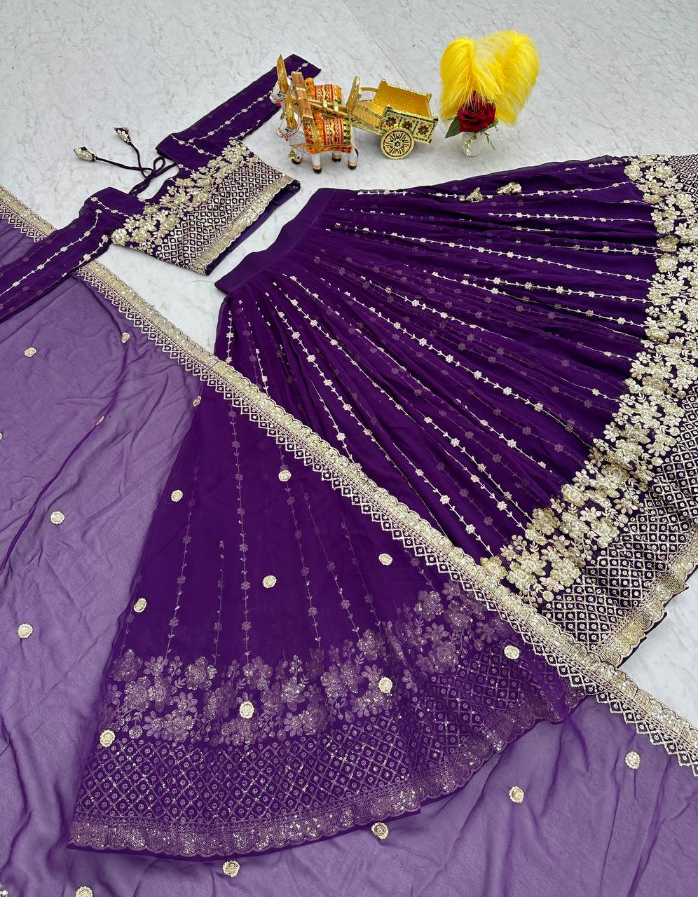 Pattern Wedding & Party Wear Sequence Work Purple Color Lehenga Choli