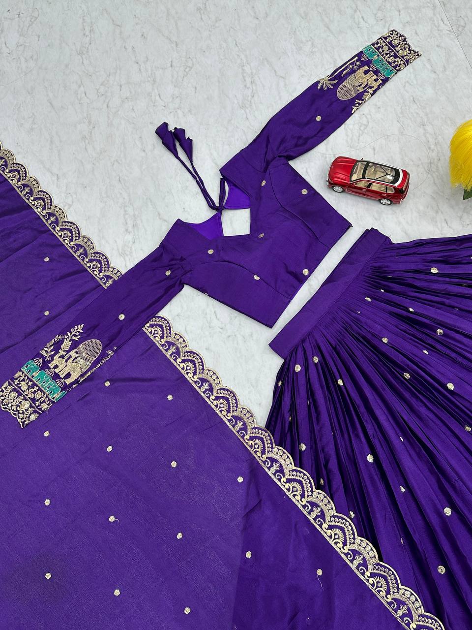 Festive Wear Chinon Sequence Work Blue Color Lehenga Choli